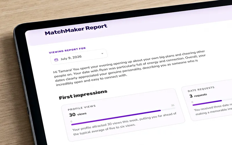 A MatchMaker Report open on a tablet, showing first impressions