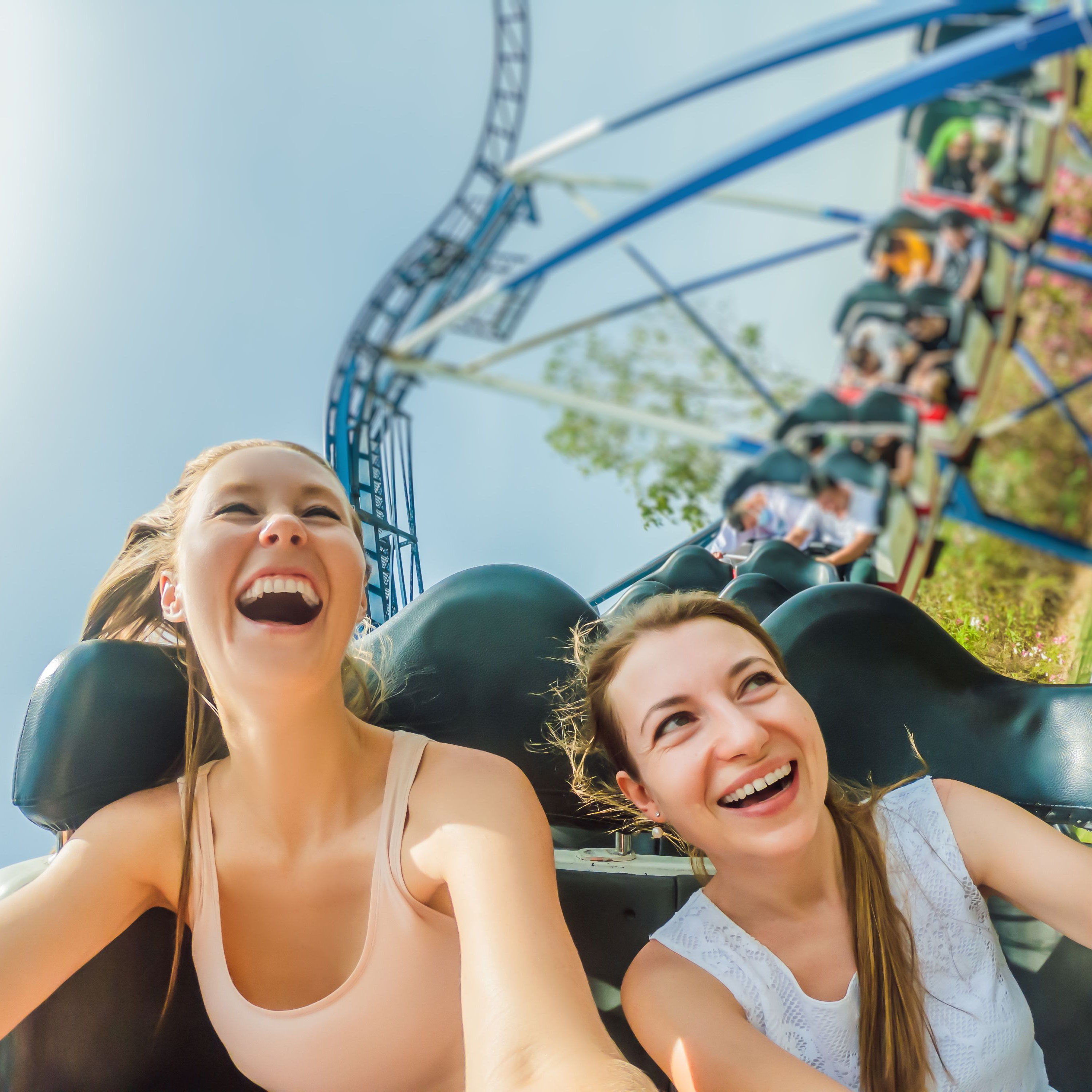 Two women on rollercoaster