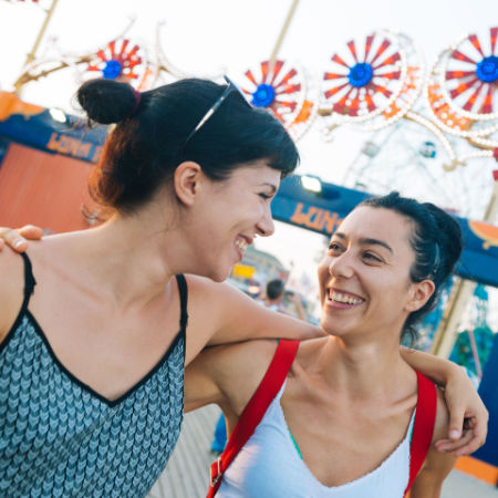 Two women on a date at New York City's Coney Island